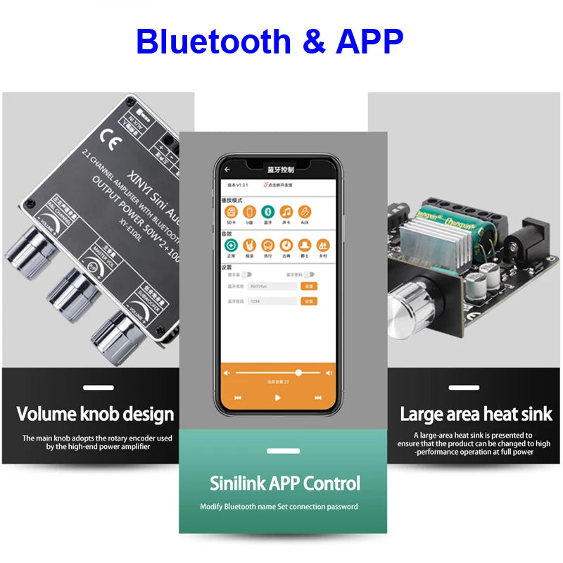 Custom 2*50W+100W Power Subwoofer audio Amplifier Board Class D 2.1 CH Home Theater Audio Stereo Equalizer APP AUX Amp pcb assembly Manufacturer