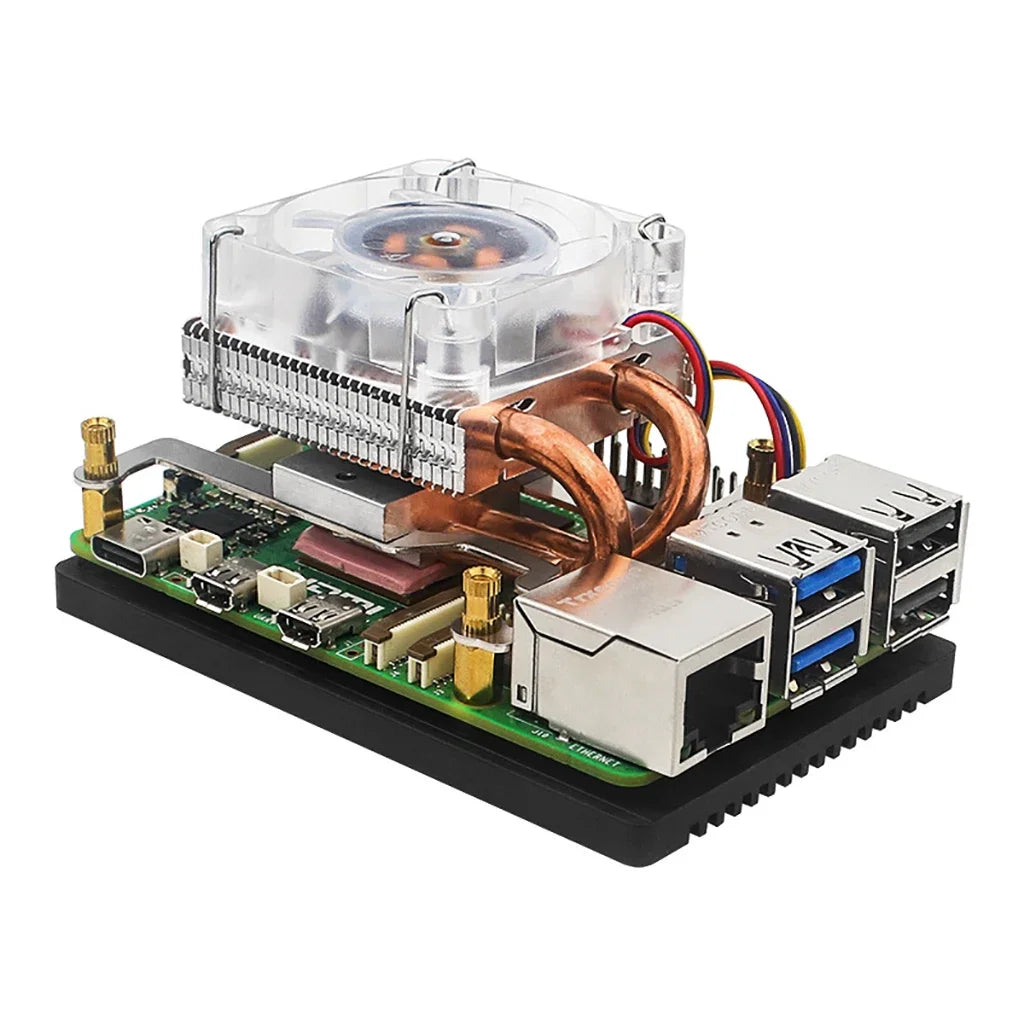 ICE Tower CPU Cooling Fan for Raspberry Pi 5B pi5 Cooler U-Shaped Copper Tube, Cooling Fins, RGB LED Fan, Super Heat Dissipation