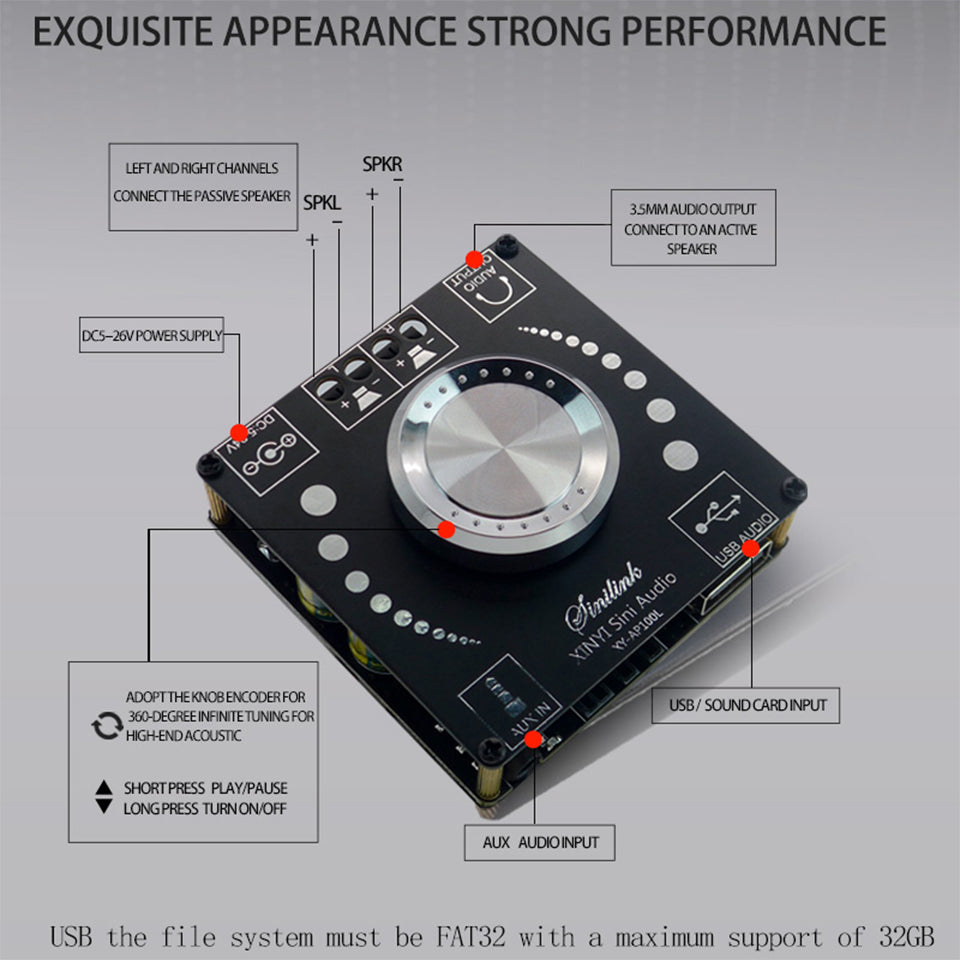 2*100W Power Amplifier Board 5.0 Digital AUX 2.0 CH Stereo Home Music Speaker Wireless Module Audio AMP pcb assembly Customize