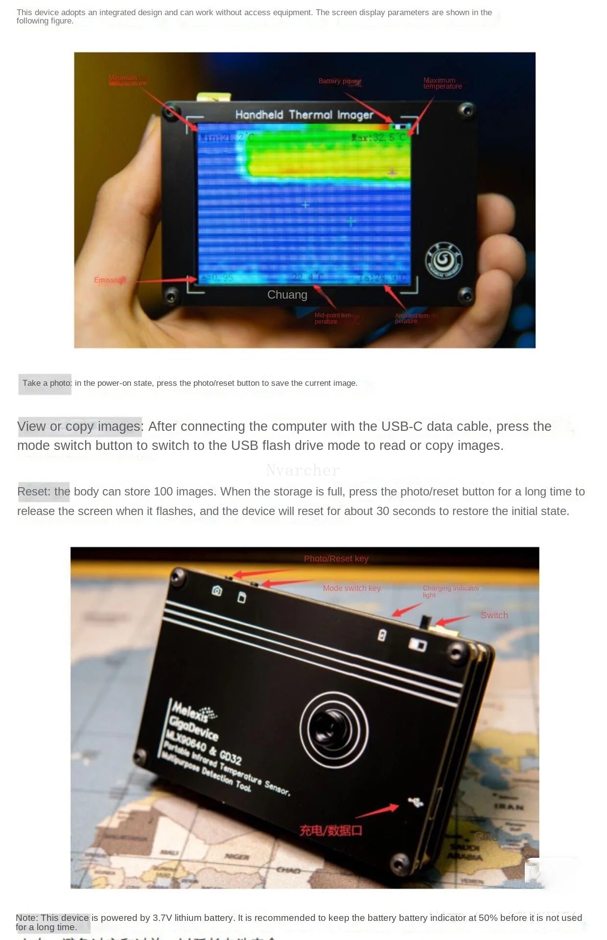 Custom Custom 3.2 inch MLX90640 Rechargeable DIY Infrared Thermal Imaging Temperature Detector Save Images Electronic Repair Equipment Manufacturer