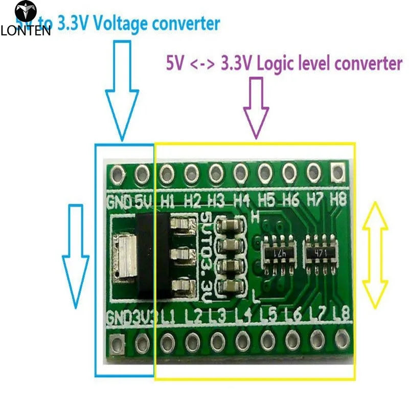 Custom TB369 2 in 1 DC Converter 5V to 3.3V Buck Setp-dowm AMS1117-3.3V LDO Voltage Regulator Module & Base Resistor TTL Logic Level Manufacturer