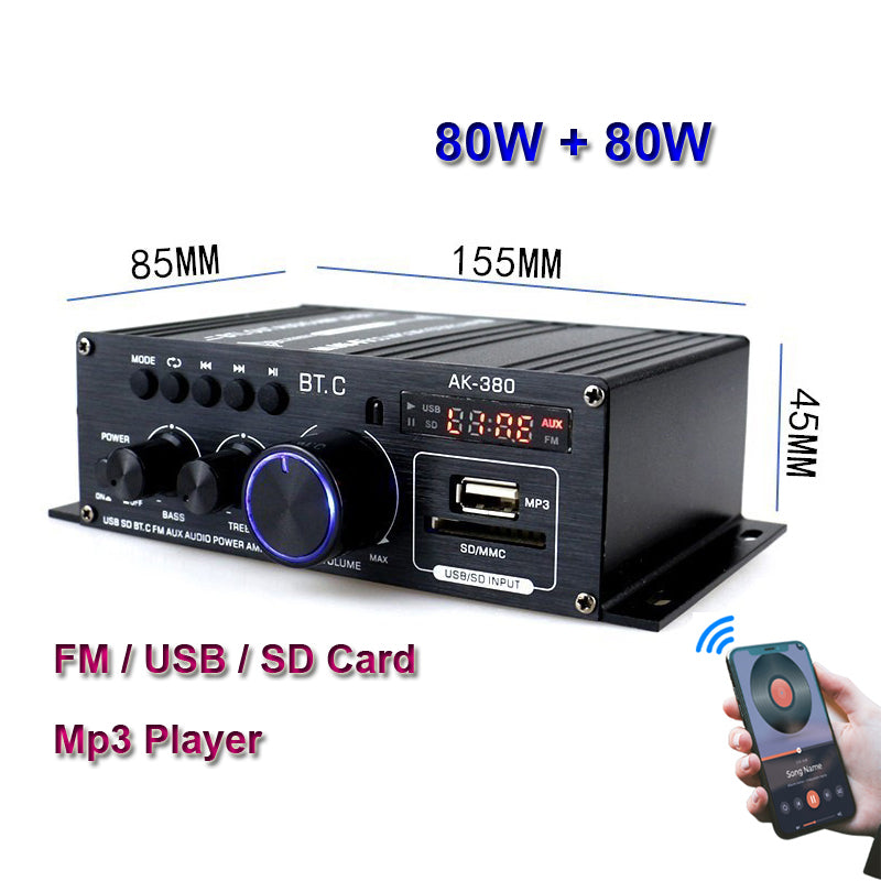 2*80W FM Radio Mp3 Player Audio Power Amplifiers Stereo Equalizer HiFi Class D Digital Mp3 Decoder Music AMP pcb assembly