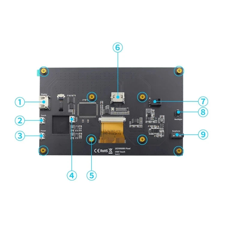 Custom 7 inch 1024x600 LCD D display with bracket-h Full viewing angle panel at 178 degrees for raspberry PI 3B + 4B Manufacturer