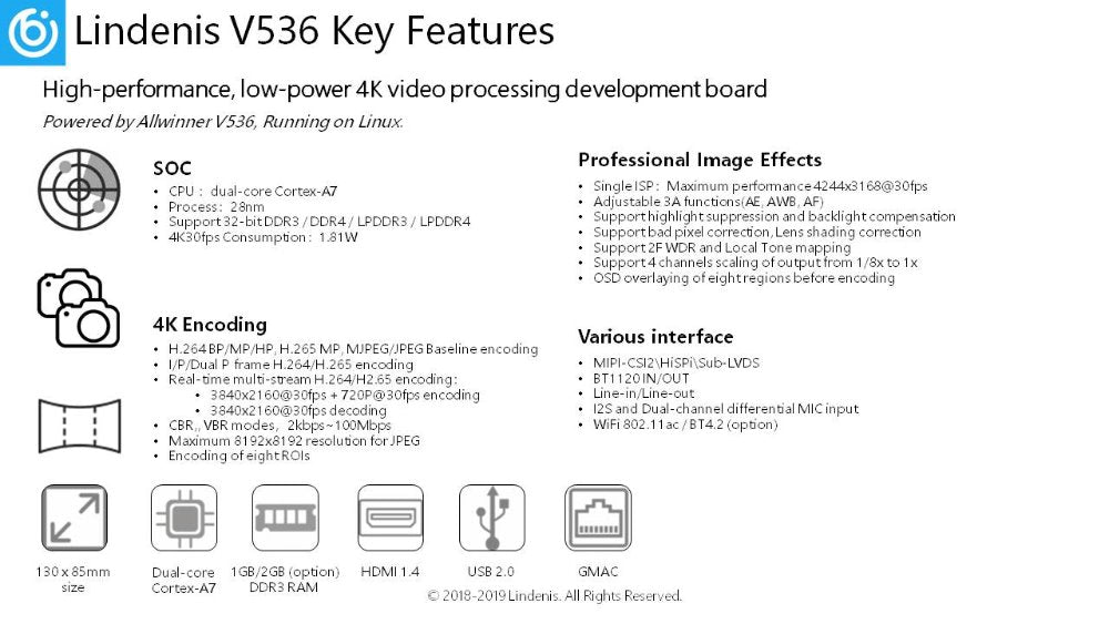 V536 Artificial Intelligent Video Processing Development Board Allwinner A7 Dual Core 4K Custom PCB pcba yellow customize