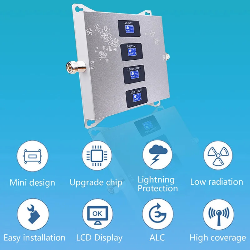 Custom B20 800 900 1800 2100 2600 MHz Four-Band Cellular Amplifier GSM Repeater Mobile Network Booster 2G 3G 4G Booster 4G Antenna Manufacturer