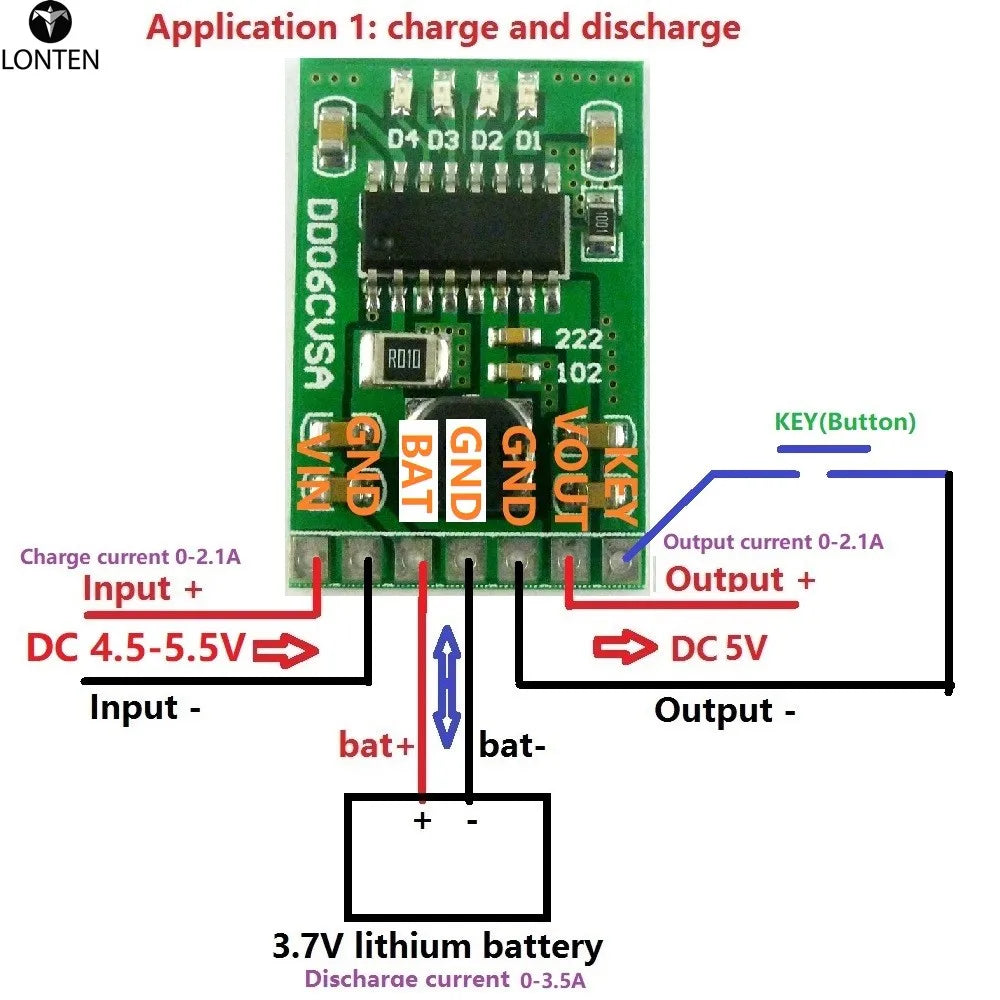 Custom 5x 06CVSA 4 in 1 2.1A 4.2V Charge Discharger DC-DC Boost Converter 3.7V to 5V Mobile Power Diy Power Supply Module Manufacturer