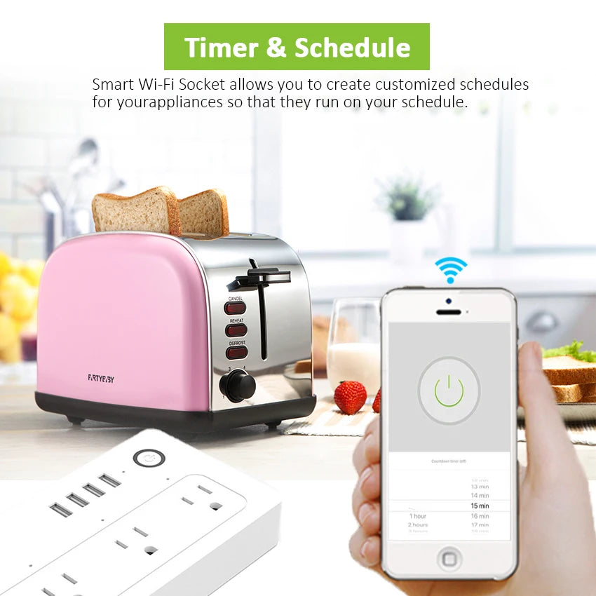 Custom Lonten smart home New WiFi Smartsocket Power Strip Plug app Voice Control work with Alexa Google IFTTT US wifi Smart Socket Manufacturer