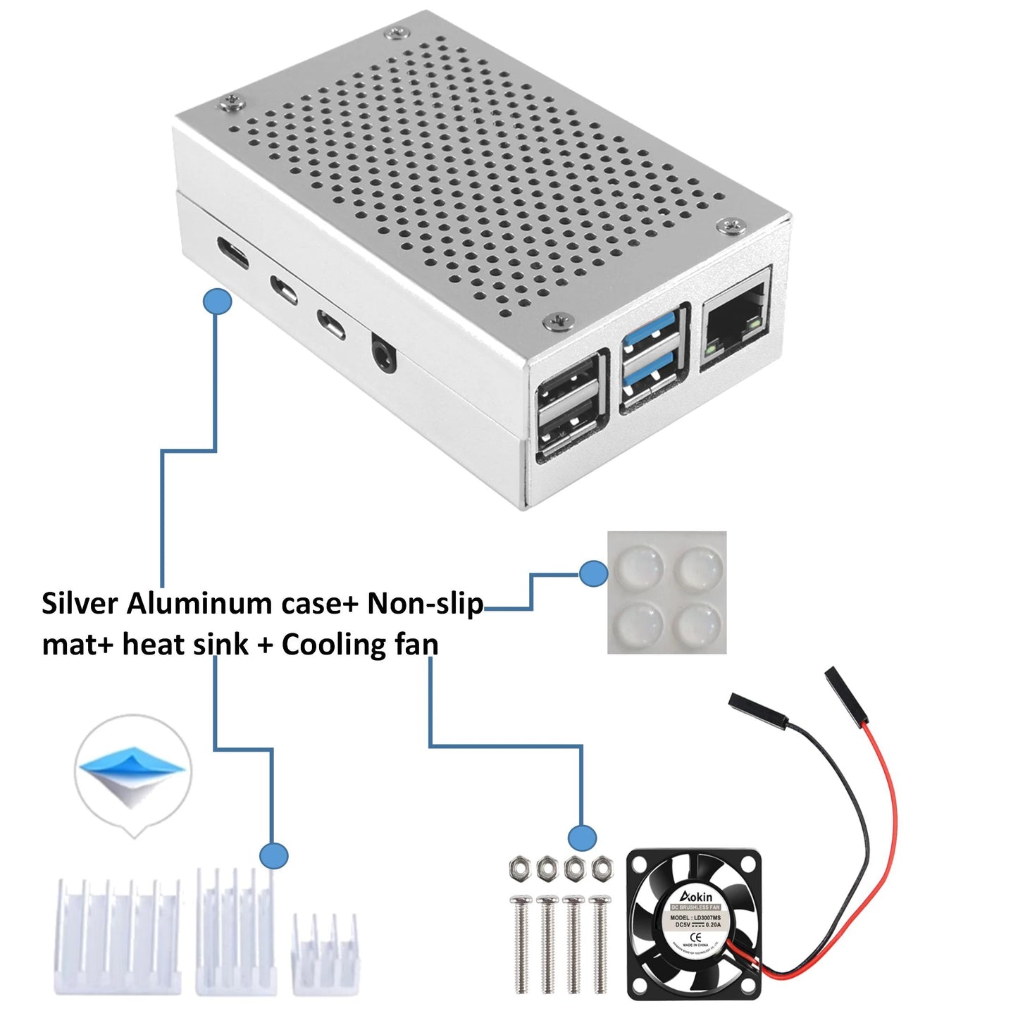 Custom Lonten on stock Raspberry Pi 4 Aluminum Case Box heat sink Cooling fan with high efficient cooling for Raspberry Pi 4 Manufacturer