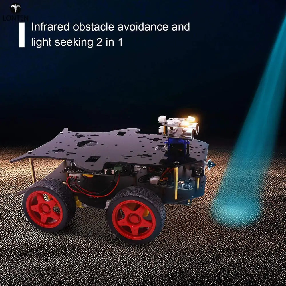 Custom Lonten Robot Car 4WD Programming Stem Education off-road light Tracking Robot Toys with Tutorial for arduinos with for R3 Mainbo Manufacturer