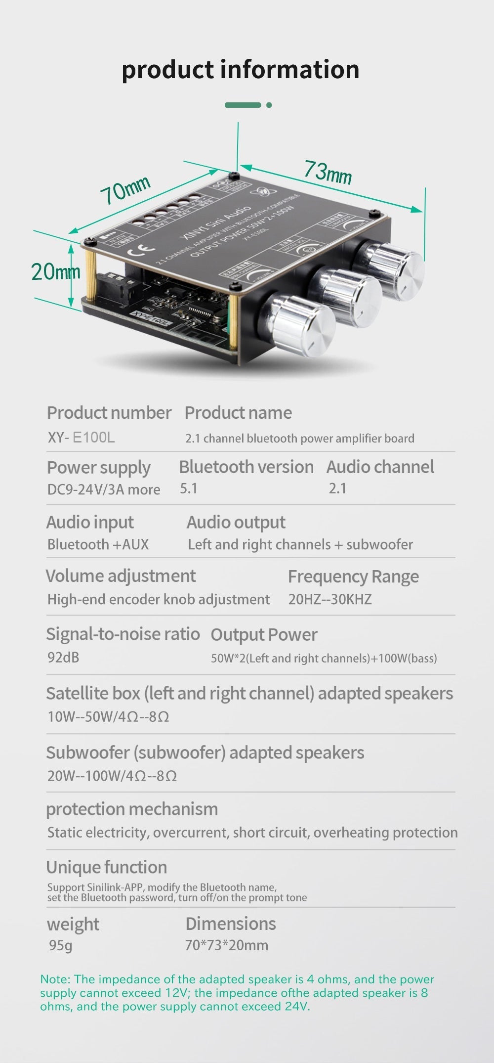 2*50W+100W Power Subwoofer audio Amplifier Board Class D 2.1 CH Home Theater Audio Stereo Equalizer APP AUX Amp pcb assembly Customize