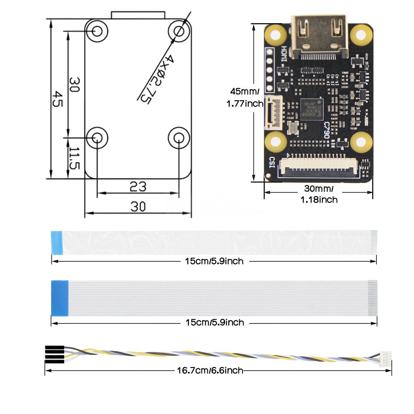 Custom CSI 2 Adapter C790 | Support Video & Audio | Up to 1080p60fps | for Pi 5 / 4 B / 3 B+ / 3B / CM4 / Zero KVM