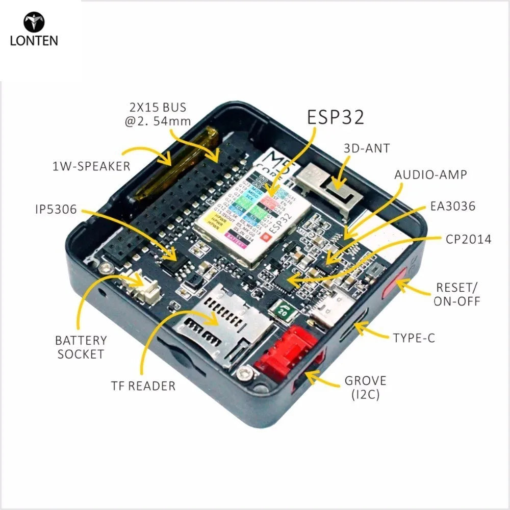 Custom Lonten M5Stack Extensible micro control mode WiFi ESP32 development kit Built in 2 inch LCD ESP-32 LCD ESP8266 Manufacturer