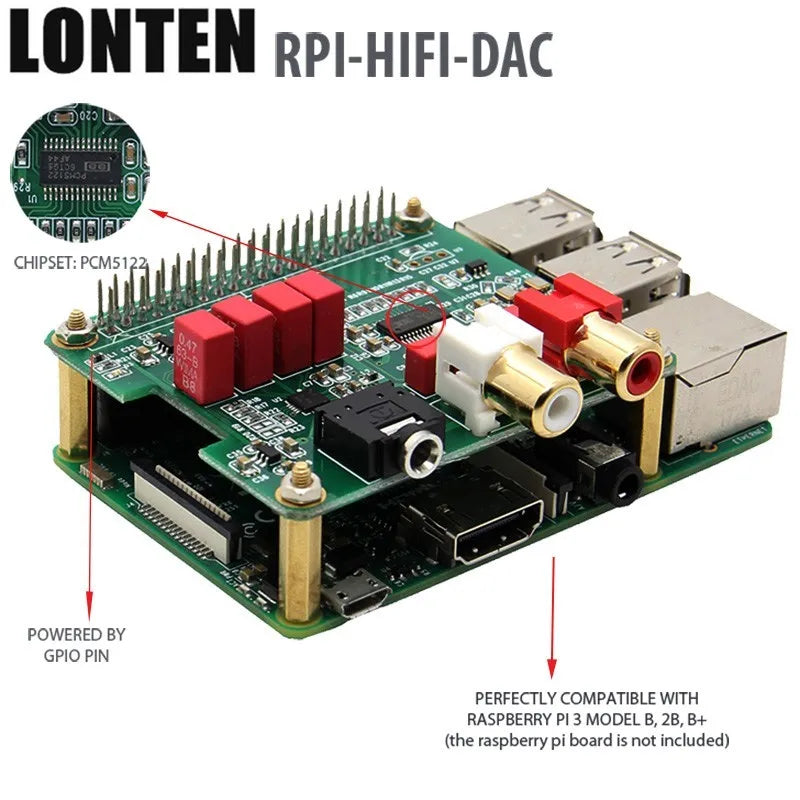 Custom Lonten Raspberry Pi HIFI DAC Expansion Board o Module + Acrylic Case Transparent Shell Set for DAC Expansion Board and Raspberry Manufacturer