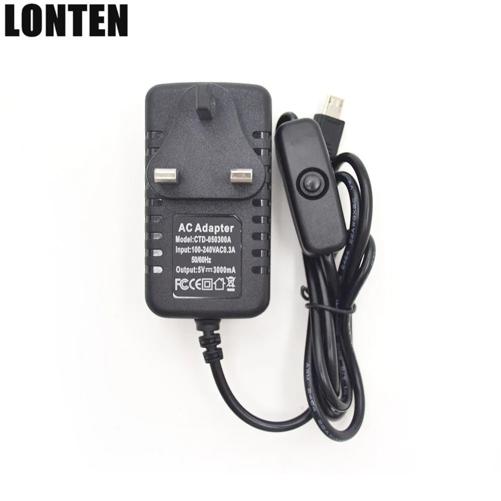 Custom Hot Raspberry Pi 3 B+ Power Supply 5V 3A Switch Button Micro USB Power Charger Adapter UK Plug for Raspberry Pi 3 Model B+ Manufacturer