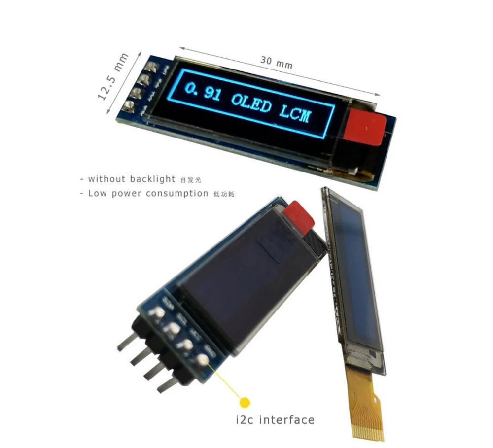 Custom 0.91 Inch 128x32 IIC I2C Blue OLED LCD Display DIY Module SSD1306 Driver IC DC 3.3V 5V For Arduino0 PIC Manufacturer