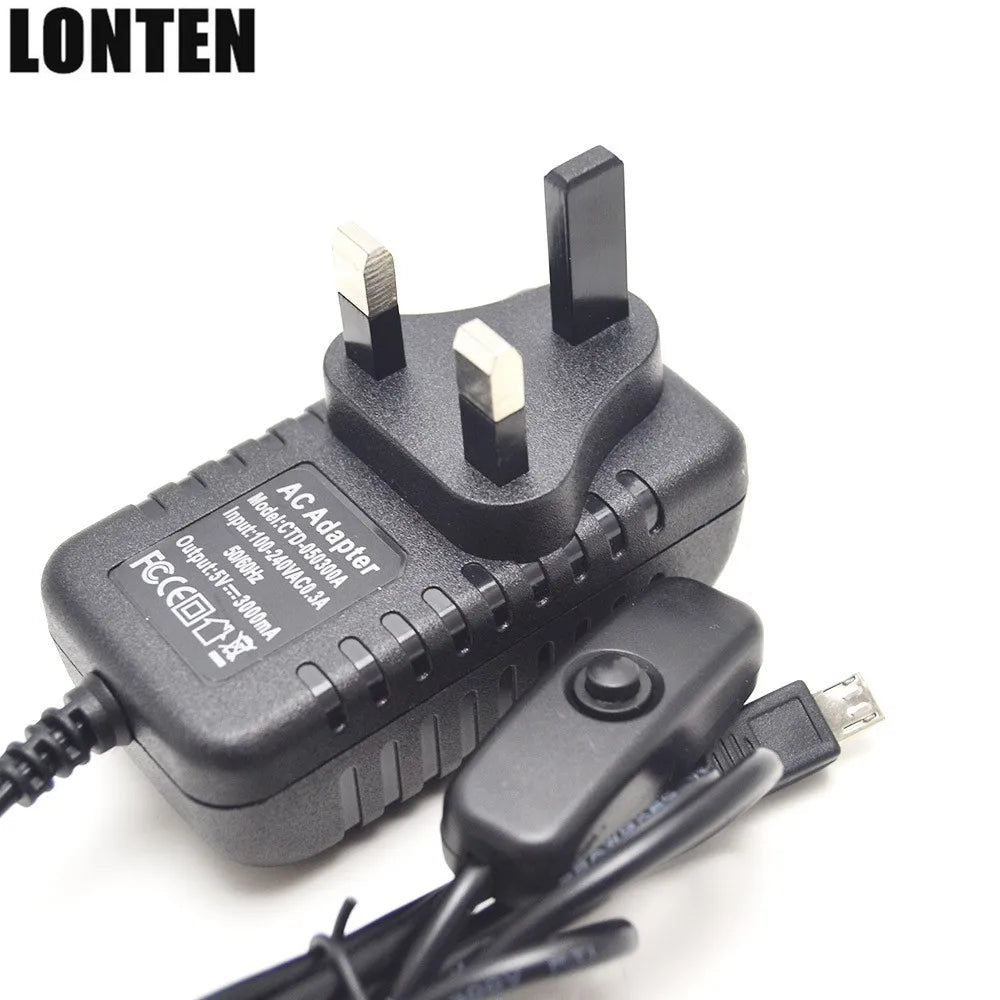 Custom Hot Raspberry Pi 3 B+ Power Supply 5V 3A Switch Button Micro USB Power Charger Adapter UK Plug for Raspberry Pi 3 Model B+ Manufacturer