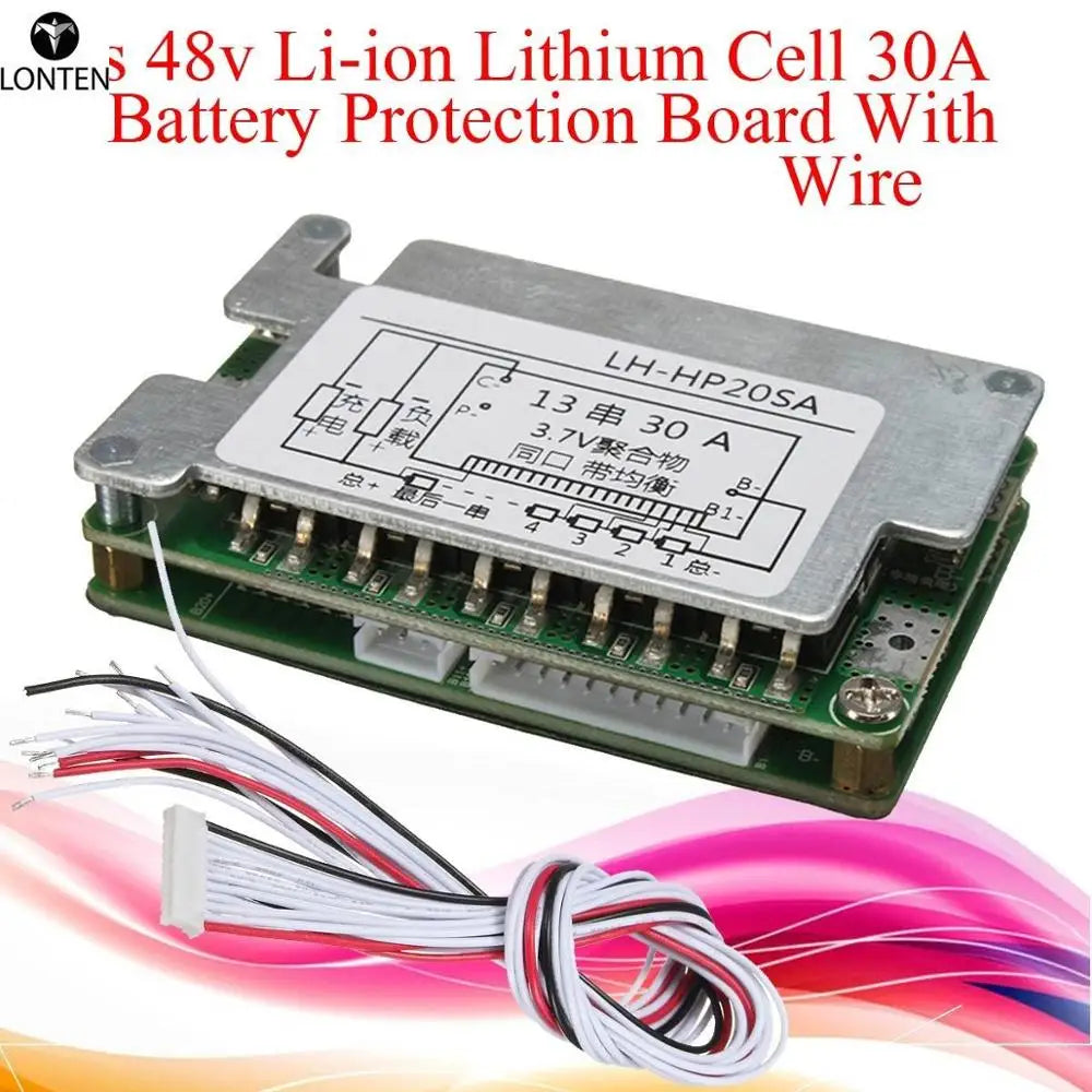 Custom Lonten 48V BMS 13S Li-ion Battery 30A Lithium Battery Protection Board Balance + Wire Board Module 70x45x15mm Integrated Circuit Manufacturer