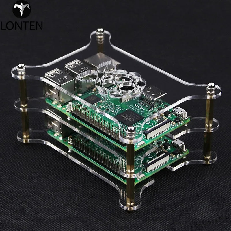 Custom Lonten 2-layer Raspberry Pi 3 Model B+ Case Acrylic Case with Logo Clear Box Shell Enclosure for Raspberry Pi 3 /2 Case Box Manufacturer