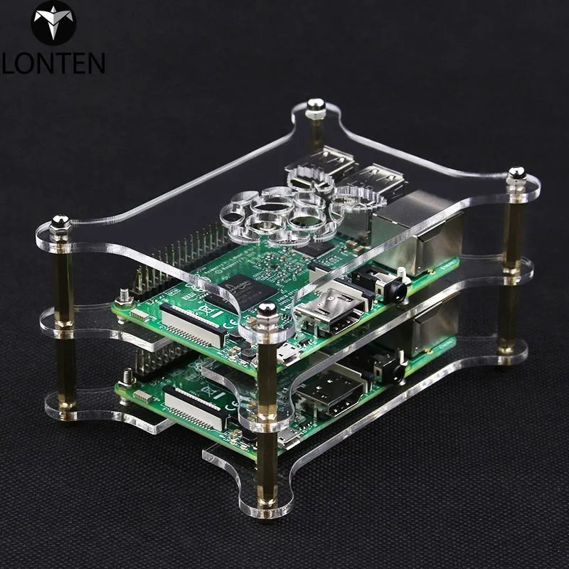 Custom Lonten 2-layer Raspberry Pi 3 Model B+ Case Acrylic Case with Logo Clear Box Shell Enclosure for Raspberry Pi 3 /2 Case Box Manufacturer