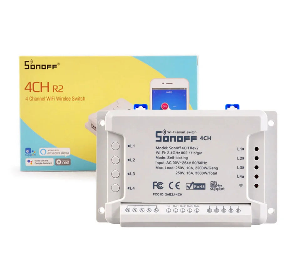 Custom Lonten 4CH R2 Smart WiFi Switch 4-Gang Wireless Switches Home Automation on/off Phone remote control 10A/2200W Manufacturer