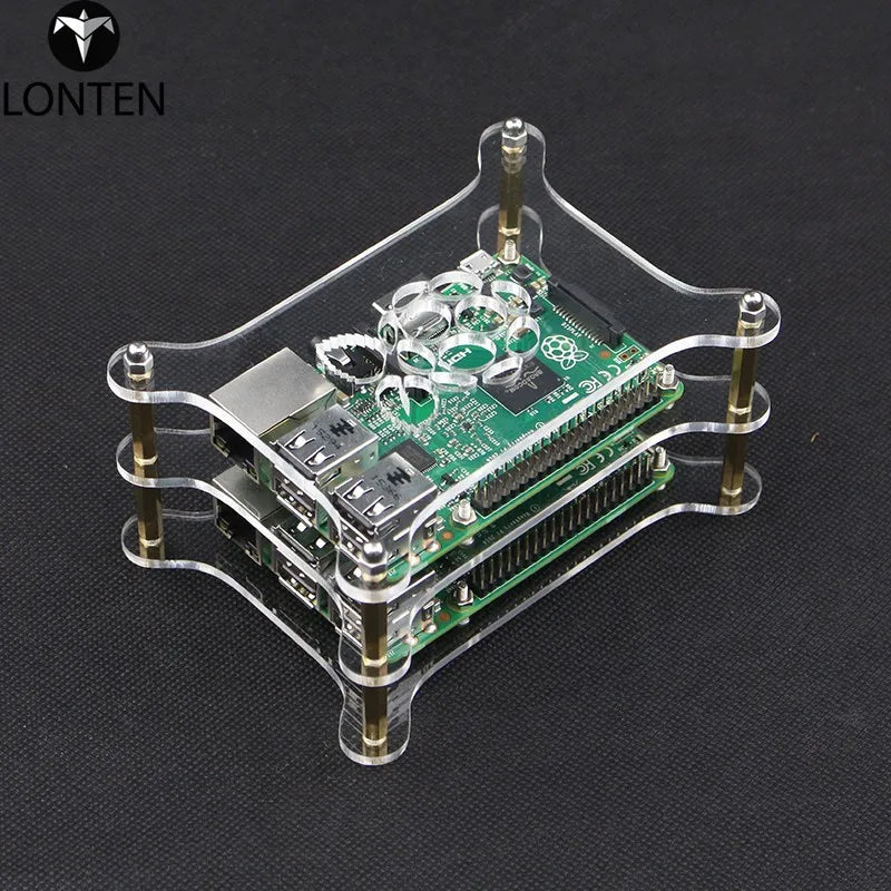 Custom Lonten 2-layer Raspberry Pi 3 Model B+ Case Acrylic Case with Logo Clear Box Shell Enclosure for Raspberry Pi 3 /2 Case Box Manufacturer