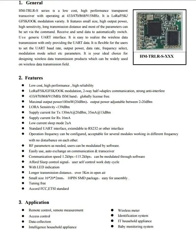 Custom lora module 100MW 433/868/915MHZ