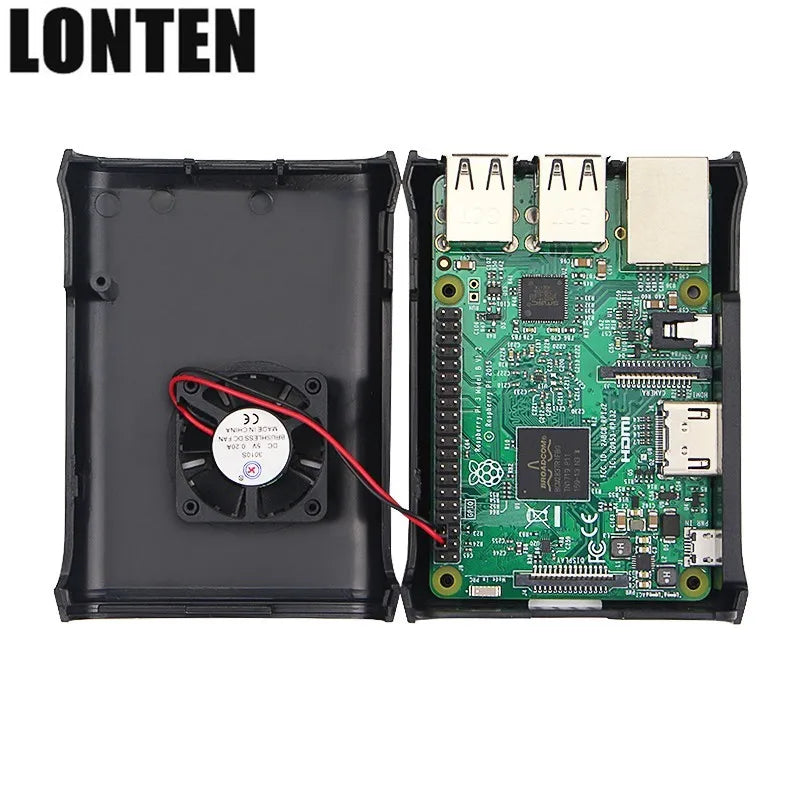 Custom Lonten Raspberry Pi 3 ABS Case Black White Transparent Plastic Box Enclosure Cover + Cooling Fan for Raspberry Pi 3 Model B Plus Manufacturer