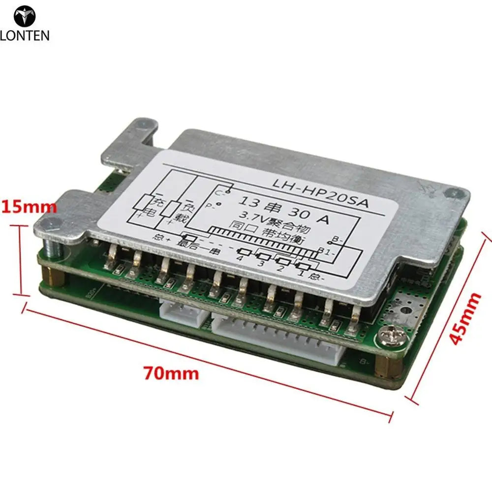Custom Lonten 48V BMS 13S Li-ion Battery 30A Lithium Battery Protection Board Balance + Wire Board Module 70x45x15mm Integrated Circuit Manufacturer