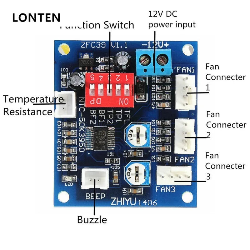 Custom Lonten DC 12V PWM PC CPU Fan Temperature Control Speed Controller CPU High-Temp Alarm Manufacturer