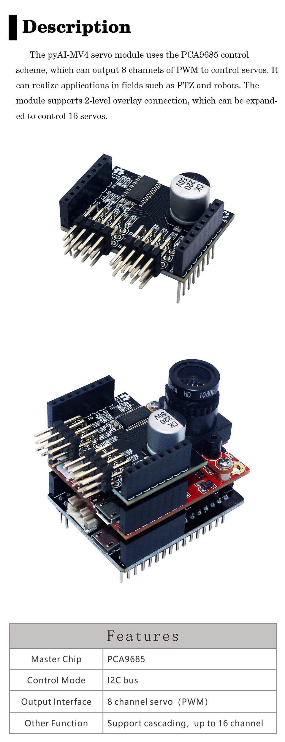 Custom PCB odm pcba 8 Channel Servo Module PWM Driver I2C Interface PCA9685 Module Compatible with OpenMV4 pcba fireplaces
