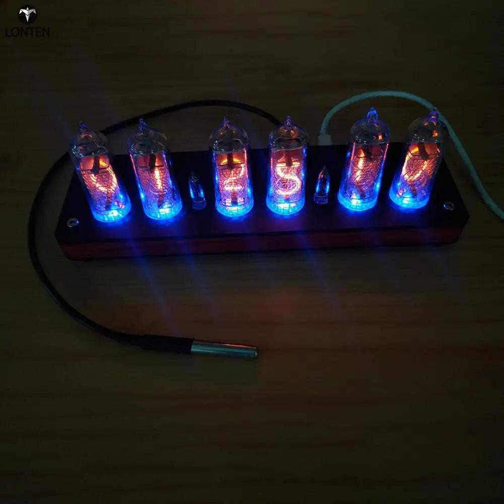 Custom Lonten IN14 Glow Tube Clock GPS Time Calibration Clock Infrared Remote Control Glow Clock with Wooden Shell Manufacturer