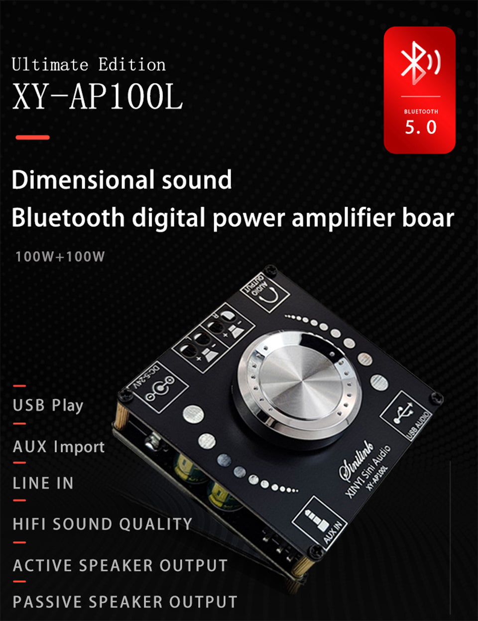 2*100W Power Amplifier Board 5.0 Digital AUX 2.0 CH Stereo Home Music Speaker Wireless Module Audio AMP pcb assembly Customize