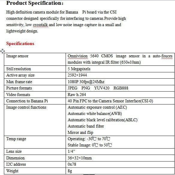 Banana Pi M1/M1+ OV5640 CSI Camera Custom PCB pcba for air fryer oven