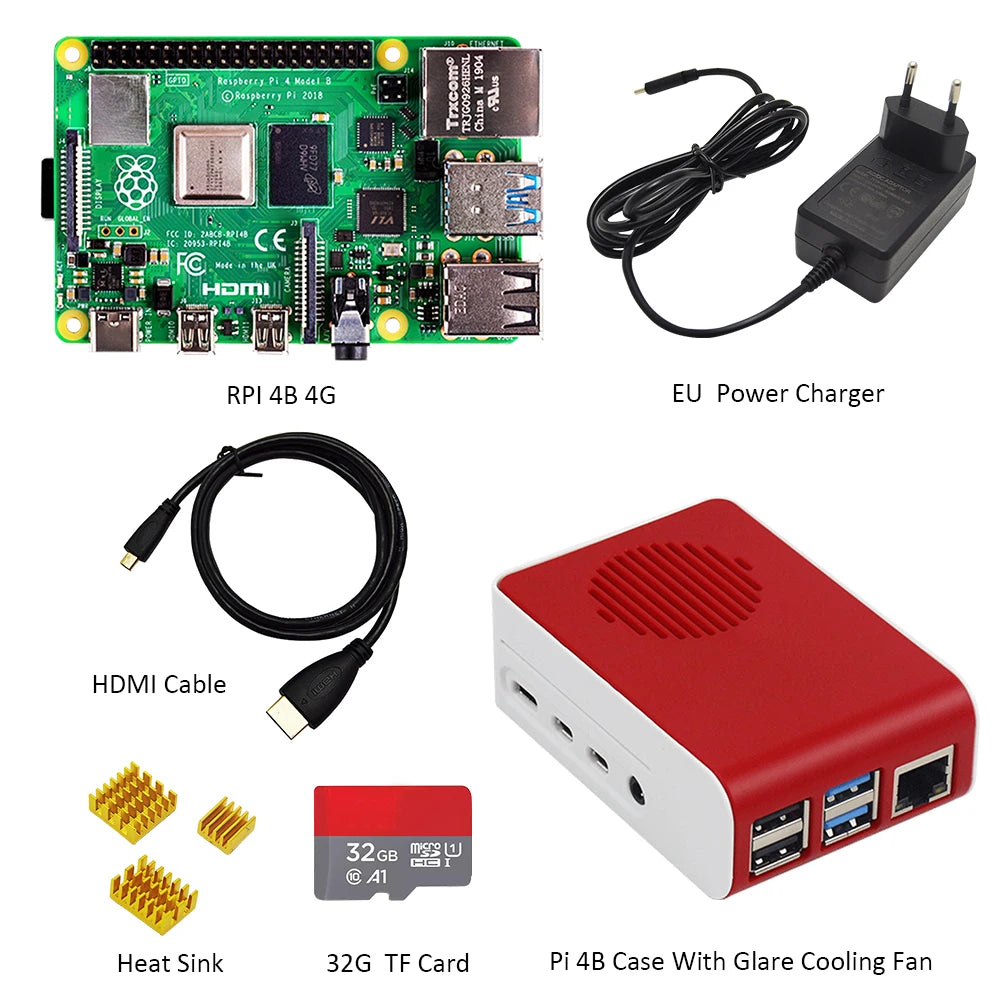 Custom Lonten Original Raspberry Pi4 Model B Kit 4GB RAM + case with fan +EU/US/UK Type-C 5V/3A Power charger+ cable+32G TF card+ h Manufacturer