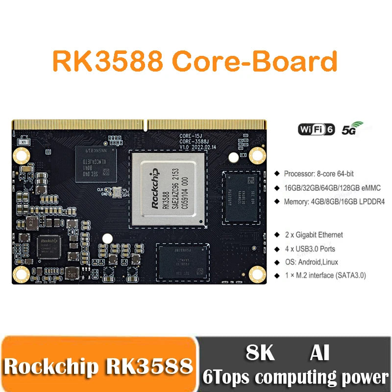 Custom Rockchip RK3588 Core Board 8K AI Mini 8-core 64-bit 4GB/8GB/16GB LPDDR4 NPU 6Tops Support Android Manufacturer