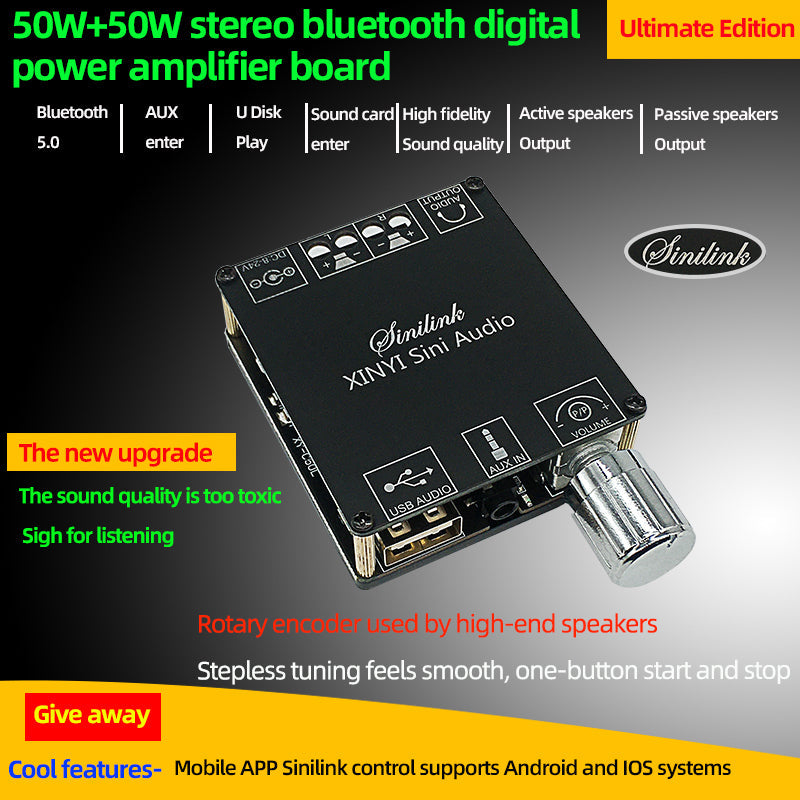 2*50W Class D Audio Power Amplifier 10W~200W HiFi Stereo Wireless Music Player Mini USB Sound Card App Digital AMP pcb assembly Customize