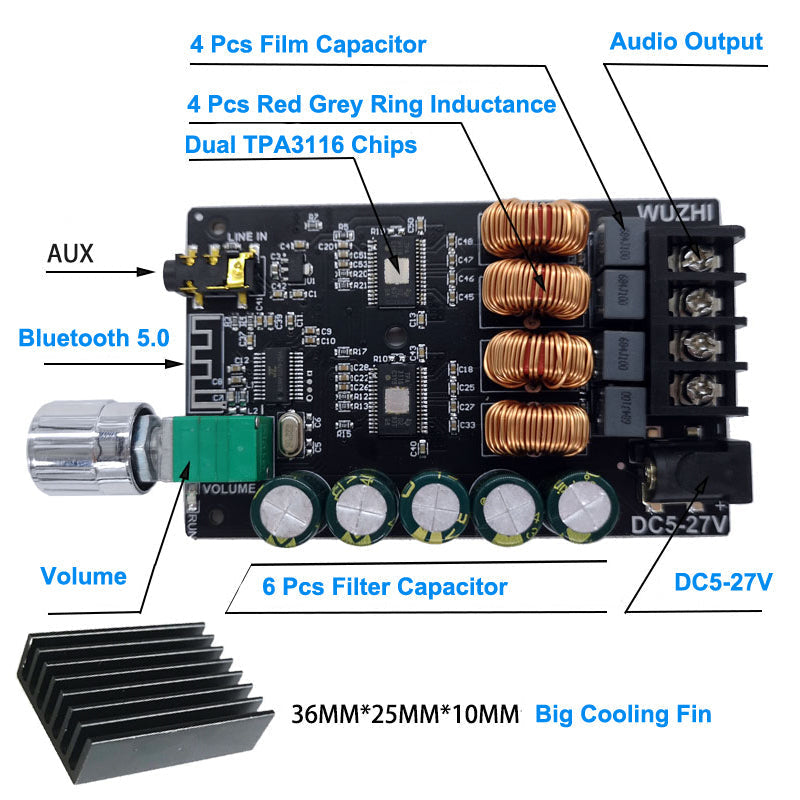 TPA3116D2 2*100W Audio Power Amplifiers Stereo Subwoofer HiFi Class D Digital TPA3116 Music Home Theater AUX AMP pcb assembly customize