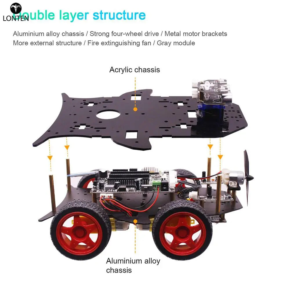 Custom Lonten Robot Car 4WD Programming Stem Education off-road light Tracking Robot Toys with Tutorial for arduinos with for R3 Mainbo Manufacturer