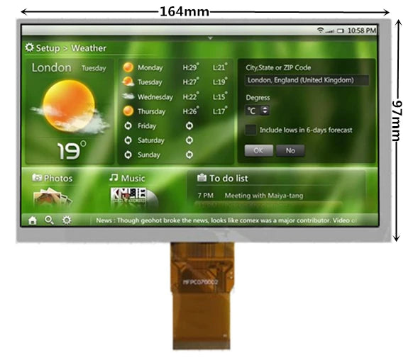 Custom 7 Inch LCD Display Screen(800*480),(164*97 mm),40mm 50 Pin)For Tablet PC Lattepanda Raspberry Pi Banana Pi Manufacturer