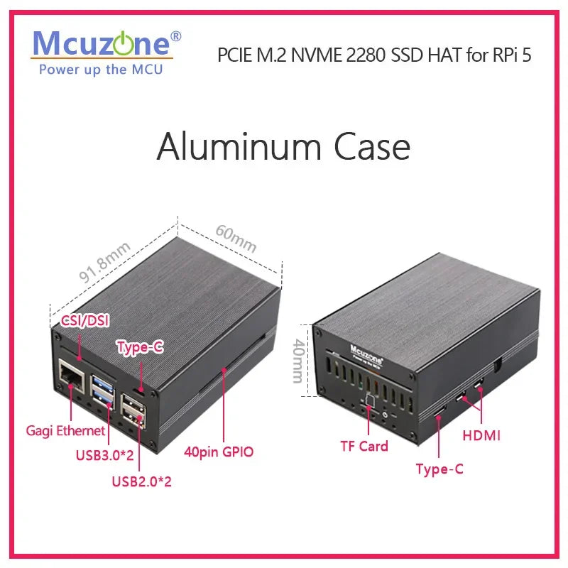 New MPS2280P PCIE M.2 NVME SSD HAT for Raspberry Pi 5, Support 2280 2230 2242 Gen 3 , AUX Power To SSD 3A Custom