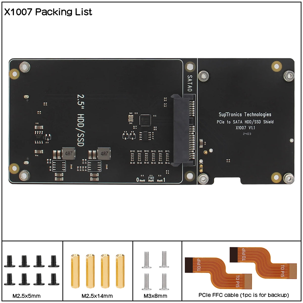 Custom X1007 PCIe to Dual 2.5" SATA HDD/SSD Shield for Raspberry Pi 5 (NOT Support Boot from SSD)