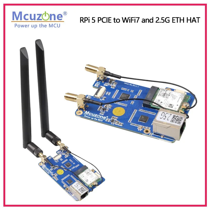 MPW2.5G Raspberry Pi 5 PCIE To WiFi7 and 2.5G ETH HAT,M.2 E Key Interface, Support WiFi7, WiFi6, WiFi5 Custom