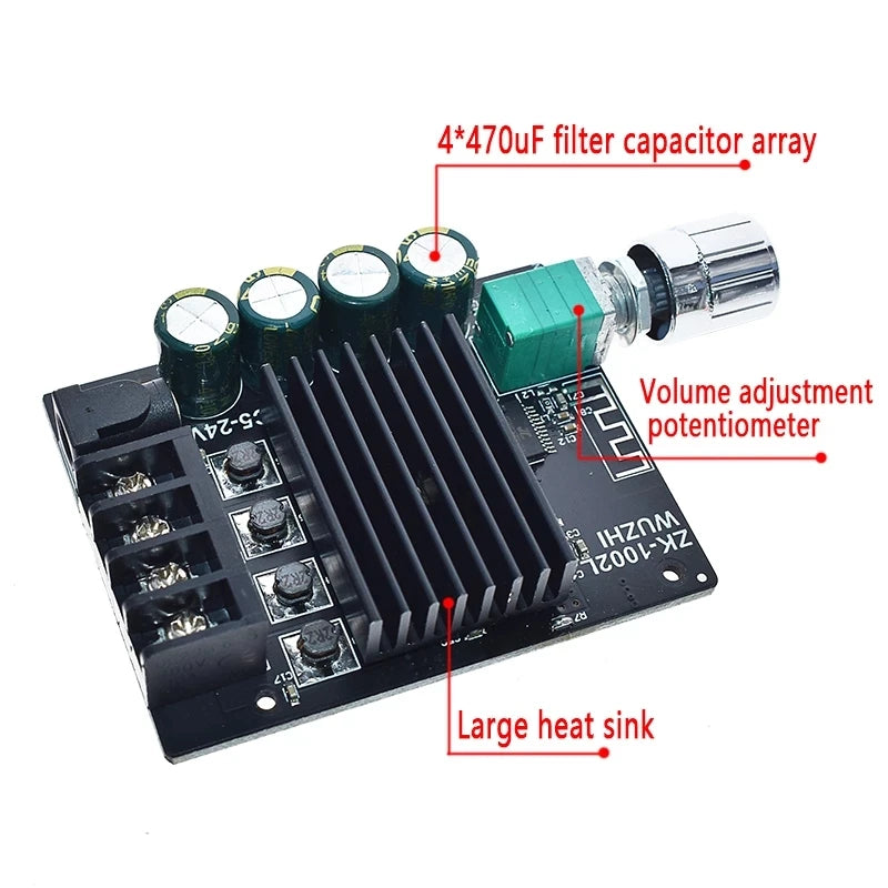 Custom ZK-1002L 100WX2 Mini Audio Power Digital Amplifier Board Stereo Amp DC 12V 24VManufacturer