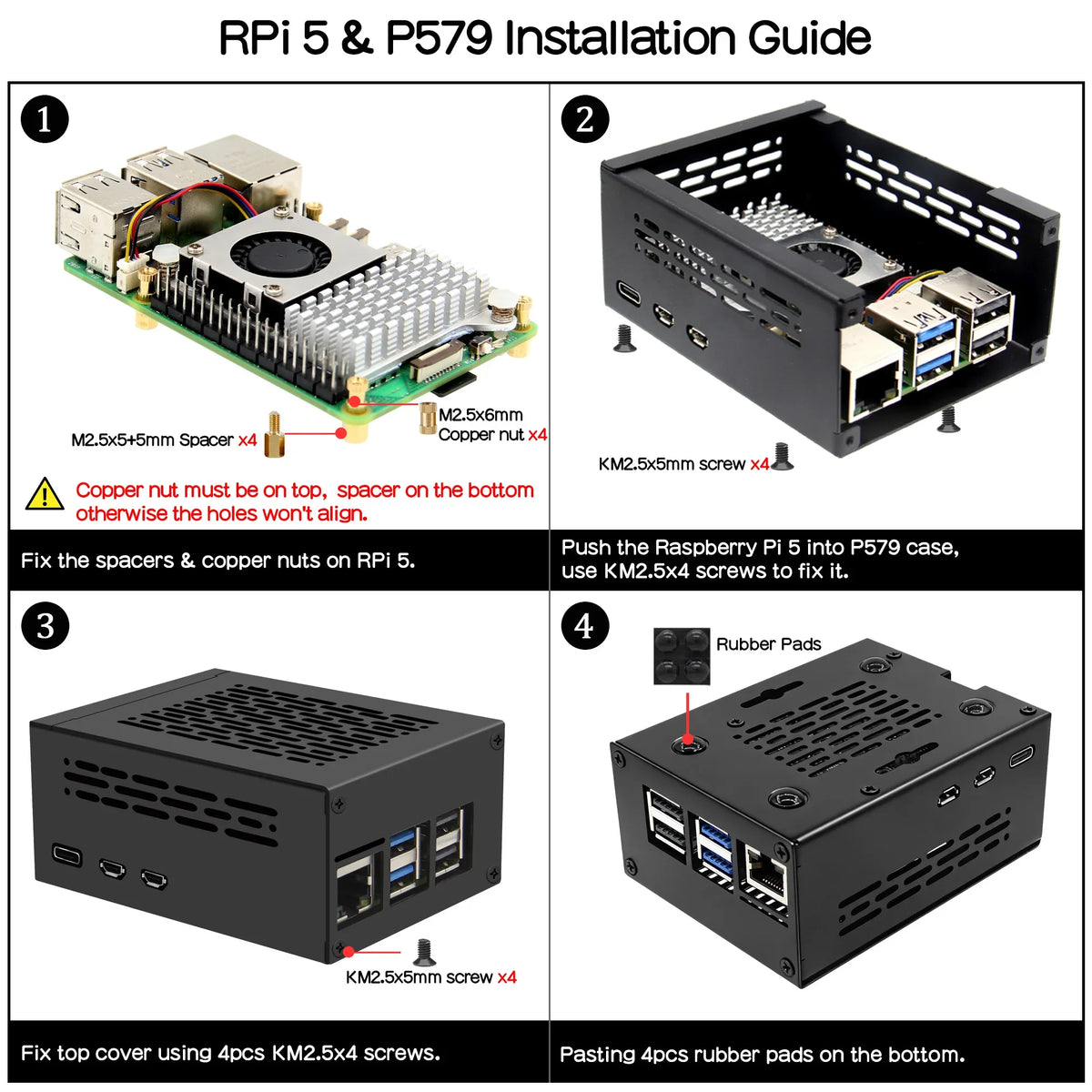 Metal Case P579 with Active Cooler for Raspberry Pi 5 & X1000 / X1001 / X1003 / X1004 / M901 PCIe HAT