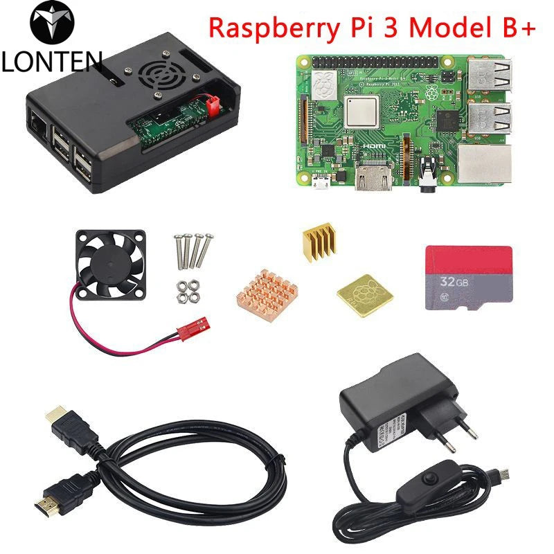 Custom Lonten Raspberry Pi 3 Model B or Raspberry Pi 3 Model B Plus + ABS Case + Cooling Fan + + Heat Sink + Power Adapter + Cable Manufacturer
