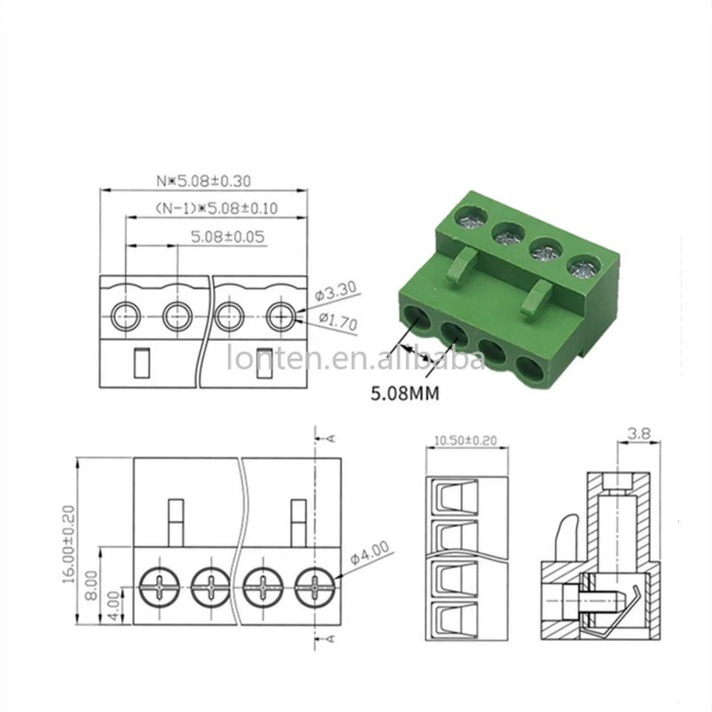 Custom HT5.08 2P/3P/4P/5P6P/8P/10P Pluggable Through Hole Terminal 300V 10A HT 5.08mm Pitch PCB Connector Screw Terminal Block Manufacturer
