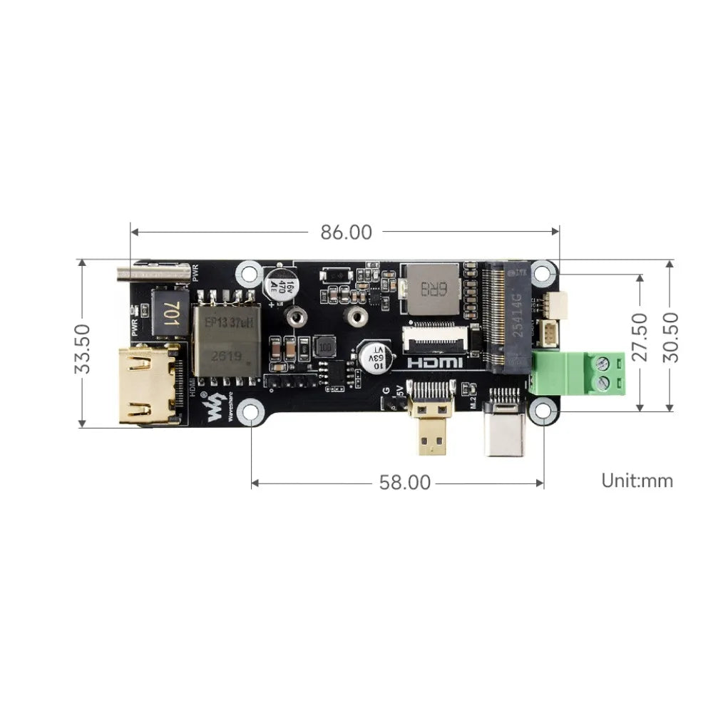 Pi5 Connector Adapter (E),PCIe To M.2 Multifunctional Adapter (E) For Raspberry Pi 5,4K Output,Onboard PoE Power
