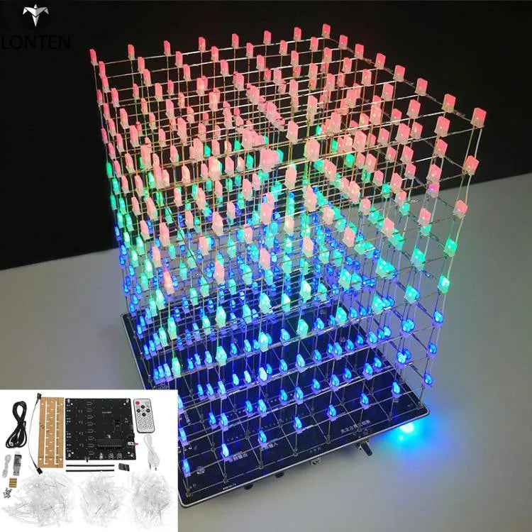 Custom Lonten DIY WIFI APP 8x8x8 3D Light Cu-be square Kit Red Blue Green LED MP3 Music Spectrum Electronic Kit No Housing Manufacturer