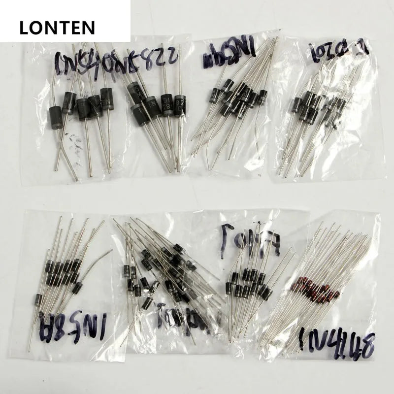 Custom Lonten 100Pcs 8 Values Diode Bag Assortment Kit 1N4148 FR107 1N5408 For DIY Manufacturer