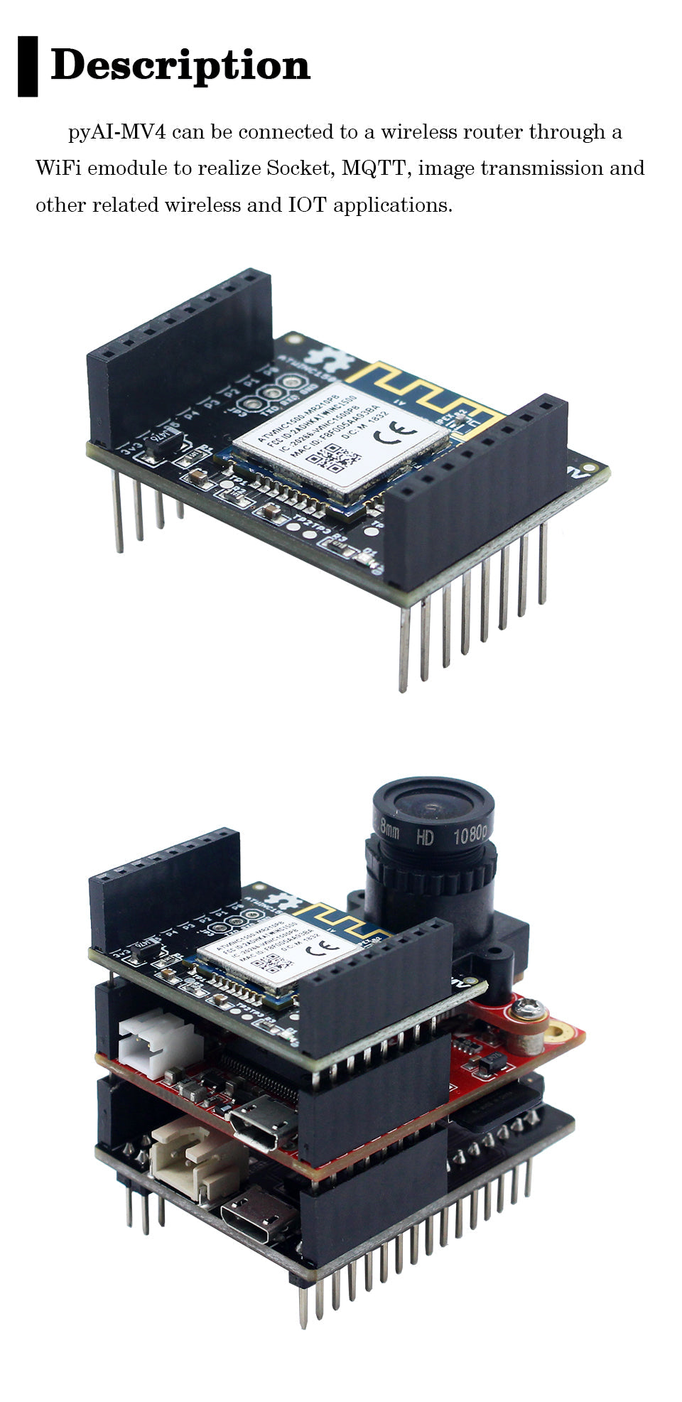 Custom PCB pcba service pcb assembly pyAI- MV4 WiFi Module Compatible with OpenMV4 H7 3 M7 WINC1500 Wireless Image Transmission